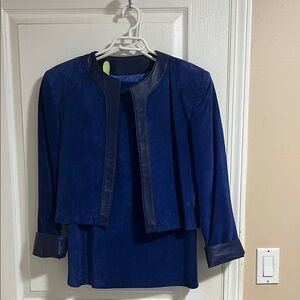 Blue Suede and Leather Women's Skirt Suit
